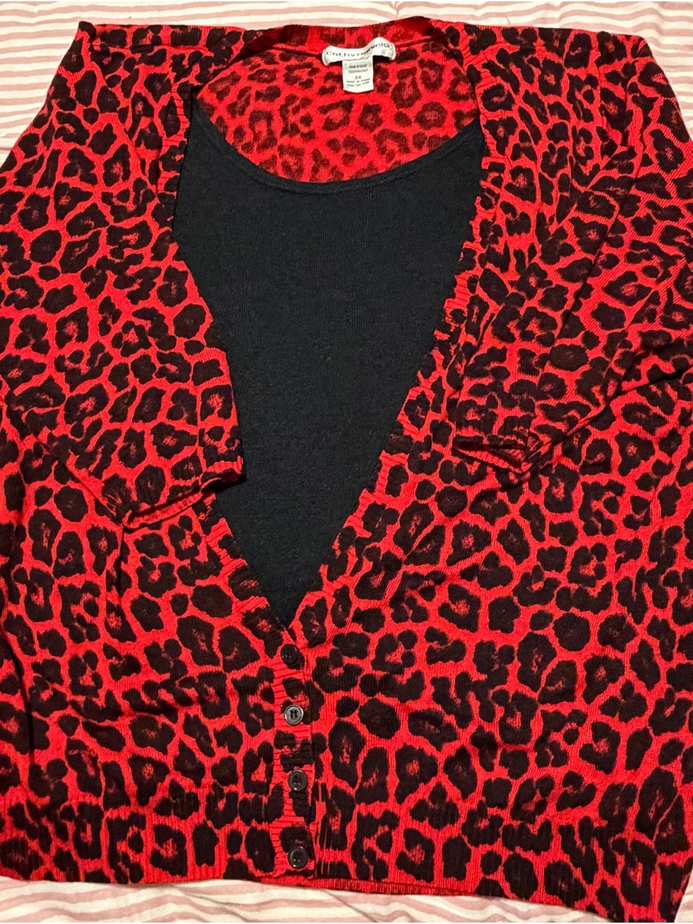 Cathy Daniels Red and Black Leopard Print Cardigan